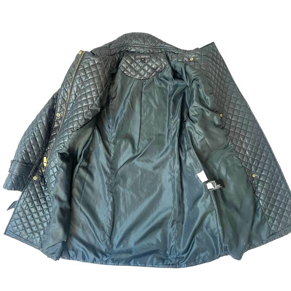Via Spiga Women’s Evergreen Quilted Belted Coat Size M Gold Hardware - Picture 4 of 13